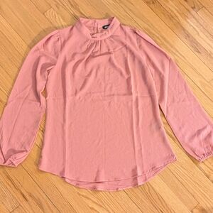 Le Chateau Pink Mandarin Collar Long Sleeve Blouse